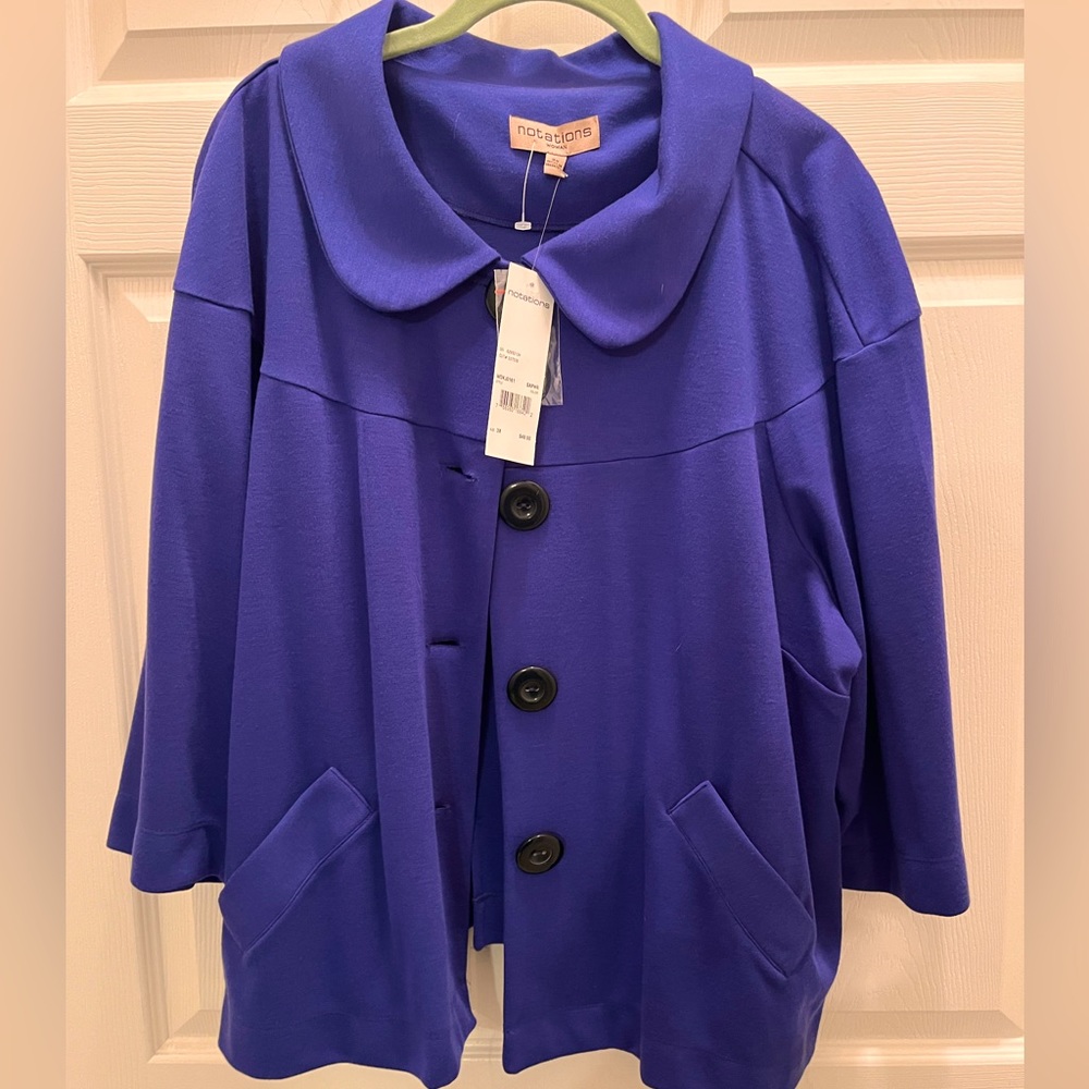 Notations jacket 3X royal blue cropped Peter Pan collar